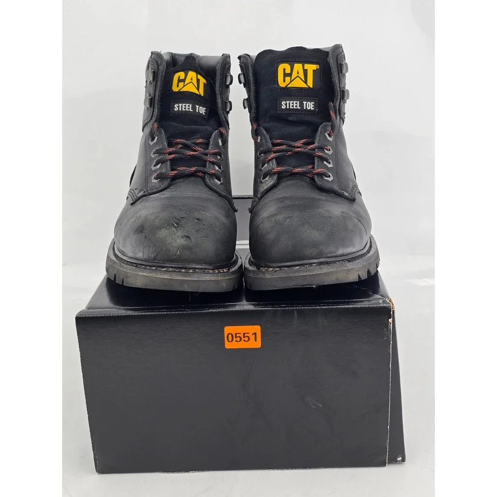 Caterpillar Second Shift Steel Toe Work Boots Mens 14 Black Leather - Good